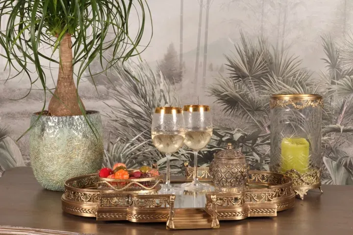 Spiegeltablett 71 cm Gold aus Messing und Glas
