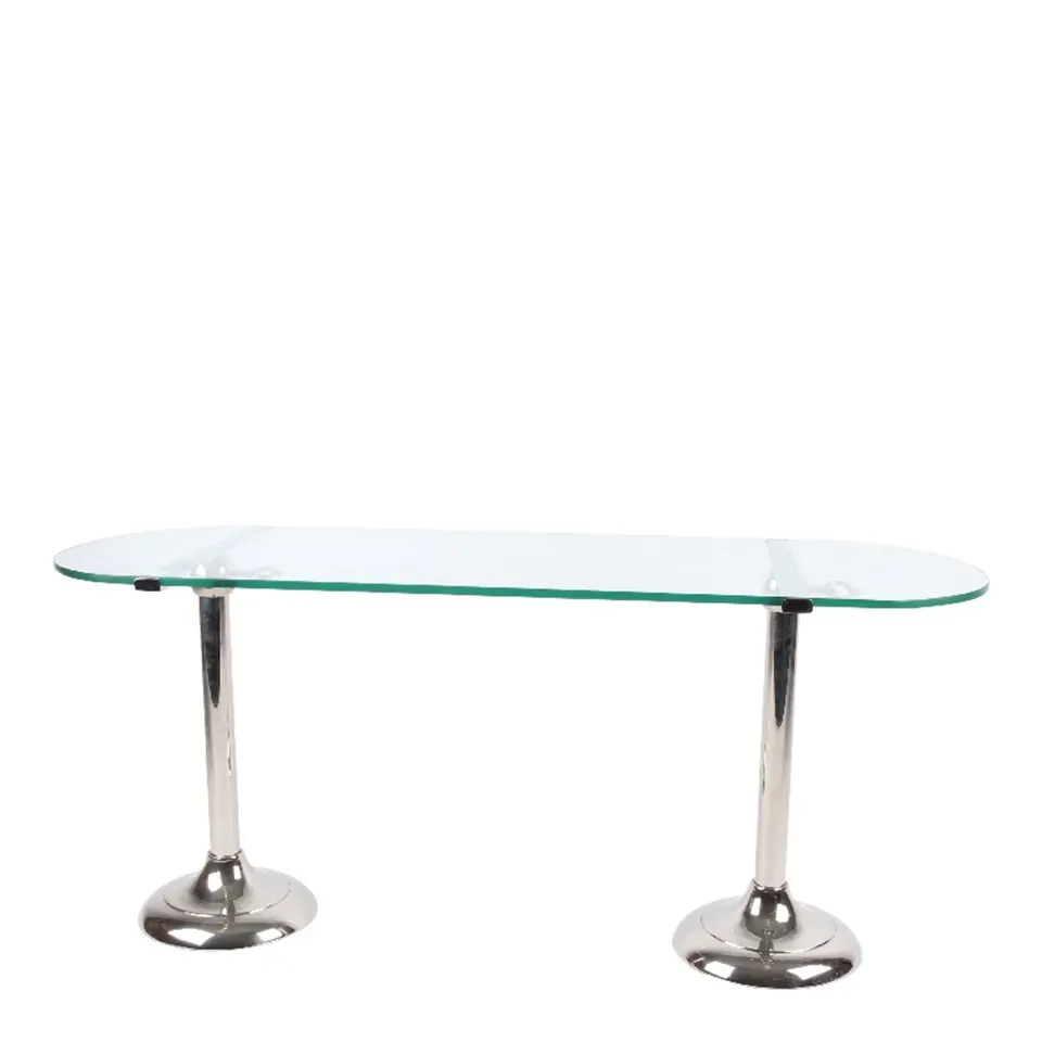 Silberner Patisserie Glasständer Berlin 90x35,5 cm mit Glasplatte und Messingfüssen