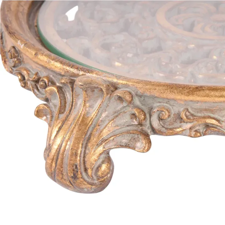 Rundes Tablett 29 cm Gold aus Kunstharz und Glas