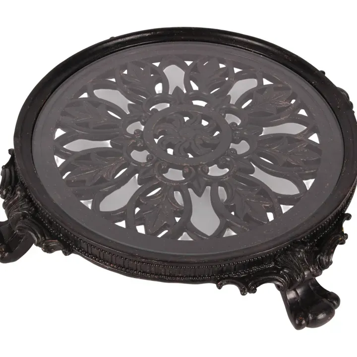 Dekorationstablett rund 35 cm Schwarz aus Kunstharz