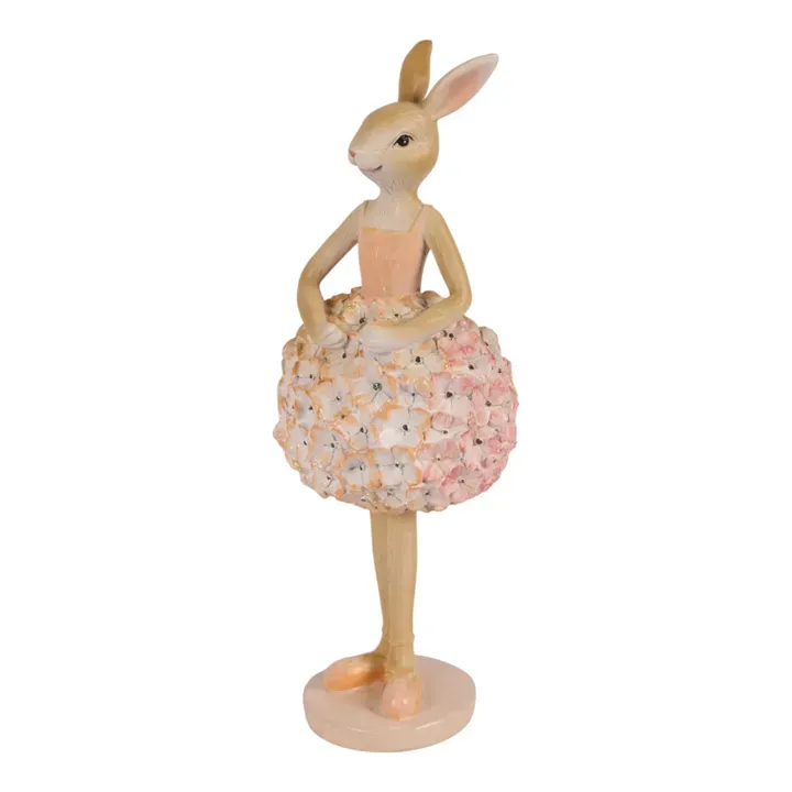 Deko-Hase 22 cm in Pink mit rosafarbenem, blütenverziertem Rock Deko-Hase 22 cm aus Polyresin mit rosafarbenem, blütenverziertem Rock