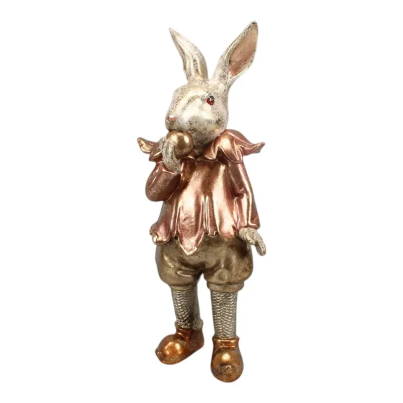 Hasenfigur aus Kunstharz, 27 cm, mit bronzefarbenem Outfit und roségoldenen Details Hasenfigur aus Kunstharz, 27 cm, mit bronzefarbenem Outfit und roségoldenen Details