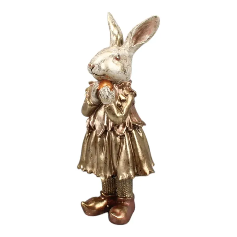 Hasenfigur mit Osterei aus Kunstharz, 27 cm Hasenfigur mit Osterei aus Kunstharz, 27 cm, in gold- und silberfarbenem Kleid