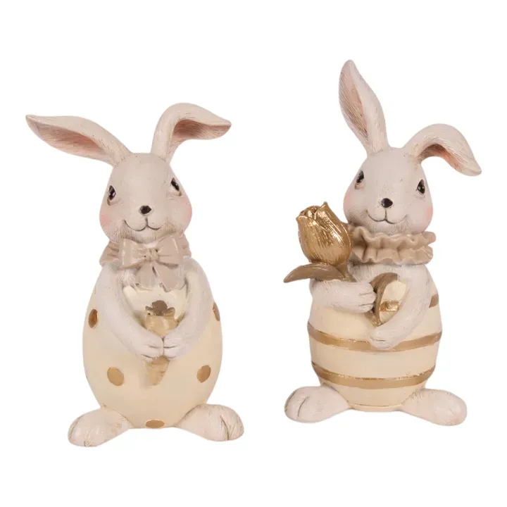 Deko-Hase / Kaninchen mit goldenen Punkten und Schleife 13 cm