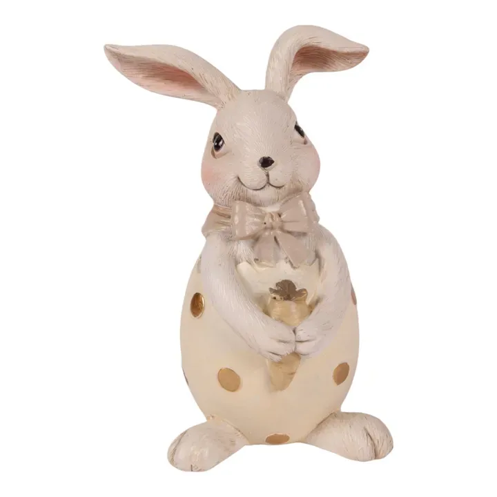 Deko-Hase / Kaninchen mit goldenen Punkten und Schleife 13 cm Weisser und cremefarbener Deko-Hase 13 cm aus Polyresin mit goldenen Punkten und Schleife