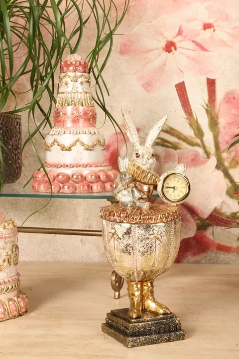Bunte Hasenfigur mit Aufbewahrungsbox und Uhr, 35,5 cm