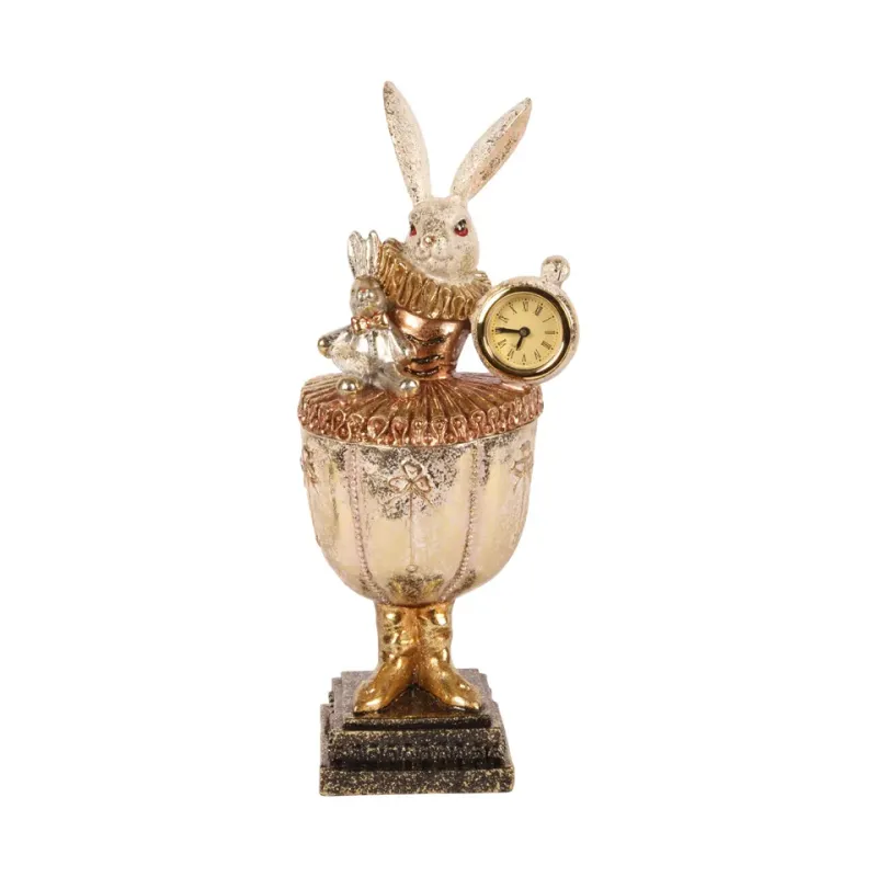 Bunte Hasenfigur mit Aufbewahrungsbox und Uhr, 35,5 cm Mehrfarbige Hasenfigur mit Aufbewahrungsbox und Uhr, 35,5 cm, aus Kunstharz