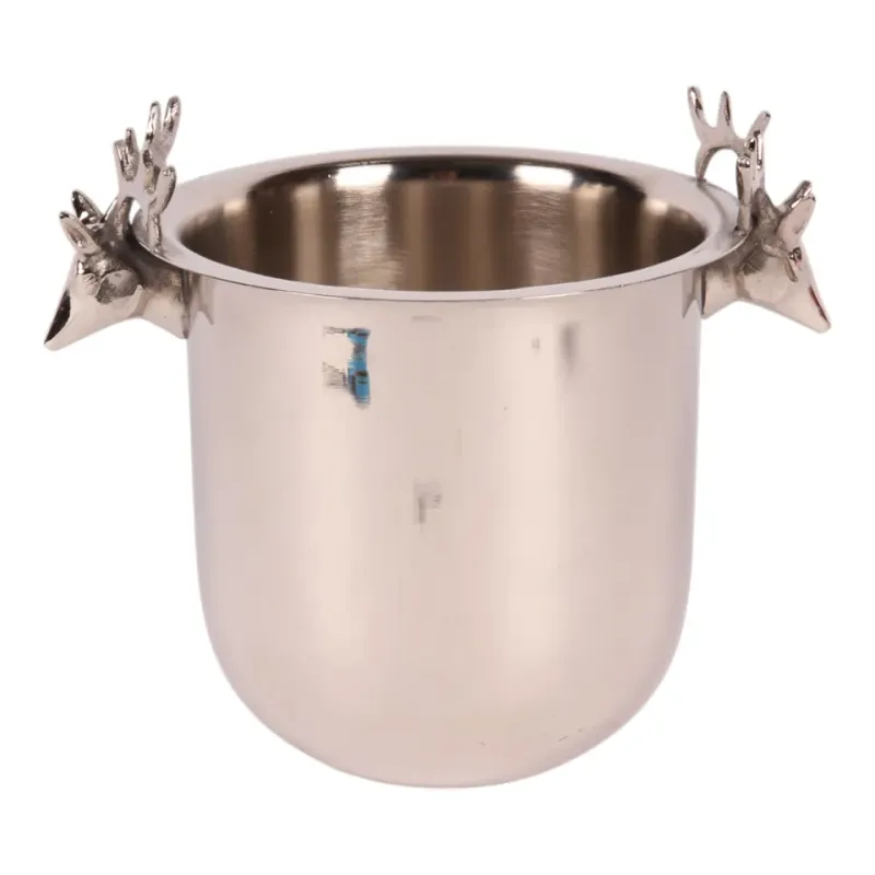 Weinkühler 24 cm aus Messing in Silber mit zwei Hirschkopfgriffen Silberner Weinkühler aus Messing, 24 cm, mit zwei Hirschkopfgriffen