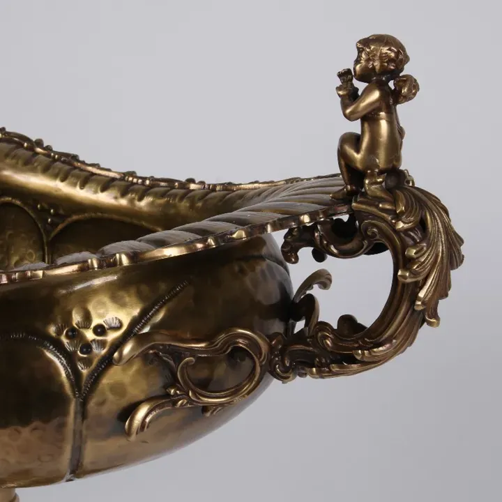 Schüssel mit 2 Engeln und Griffen, 75x41 cm, Gold
