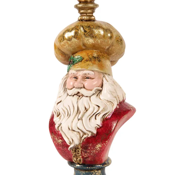 Weihnachtsmann-Kerzenhalter 25 cm aus Kunstharz Weihnachtsmann-Kerzenhalter aus Kunstharz, 25 cm, mehrfarbig mit goldfarbenem Hut und Kerzentülle