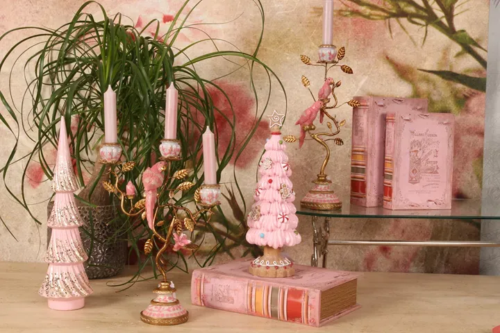 Weihnachtsbaum 35,5 cm in Rosa mit goldfarbenen Glitzerdetails