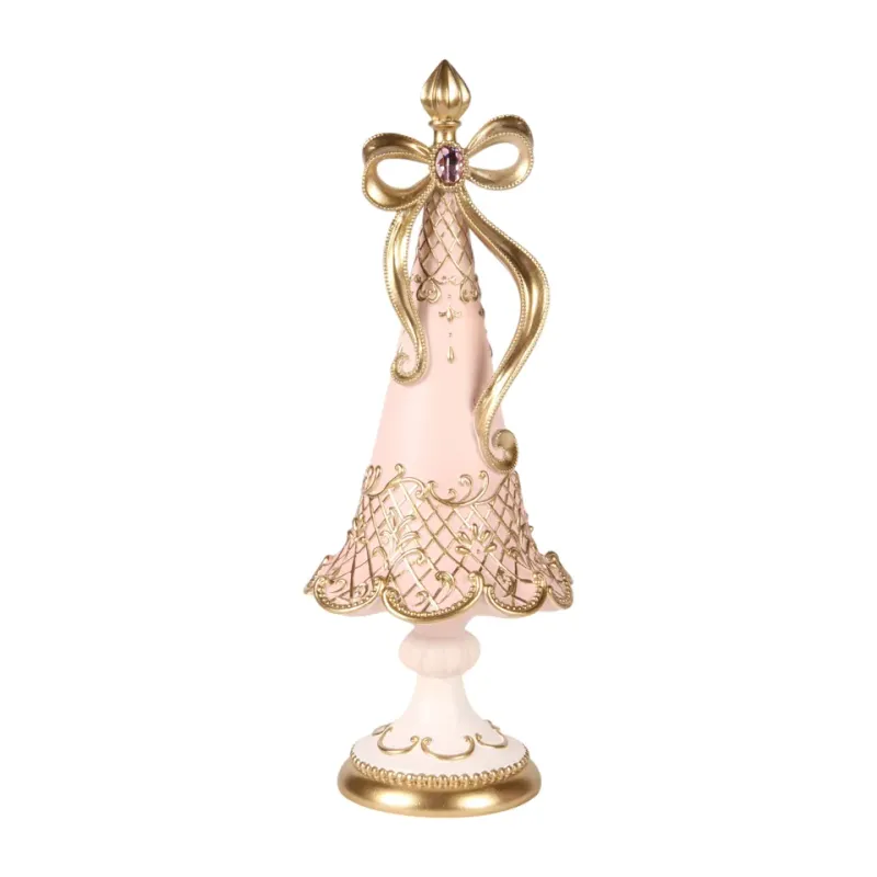 Weihnachtsbaum 35,5 cm in Rosa mit goldfarbenen Verzierungen und Schleife Rosa Weihnachtsbaum aus Kunstharz, 35,5 cm, mit goldfarbenen Verzierungen und Schleife