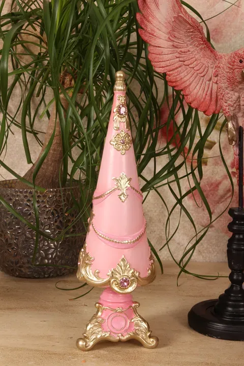 Weihnachtsbaum 35,8 cm in Rosa mit goldfarbenen Verzierungen und Schmuckdetails