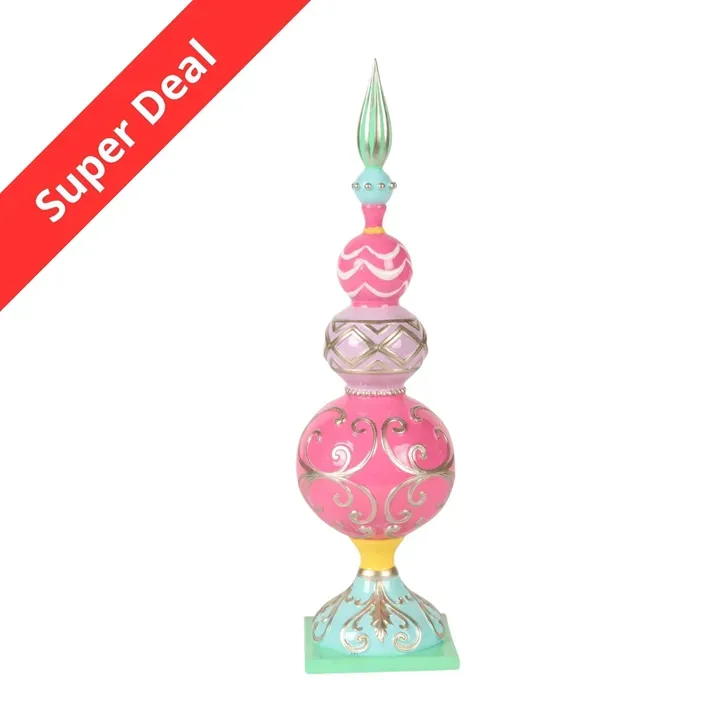 Dekorative Weihnachtsbaum-Spitze aus Kunstharz, 38,5 cm, in Rosa und Türkis mit goldfarbenen Verzierungen