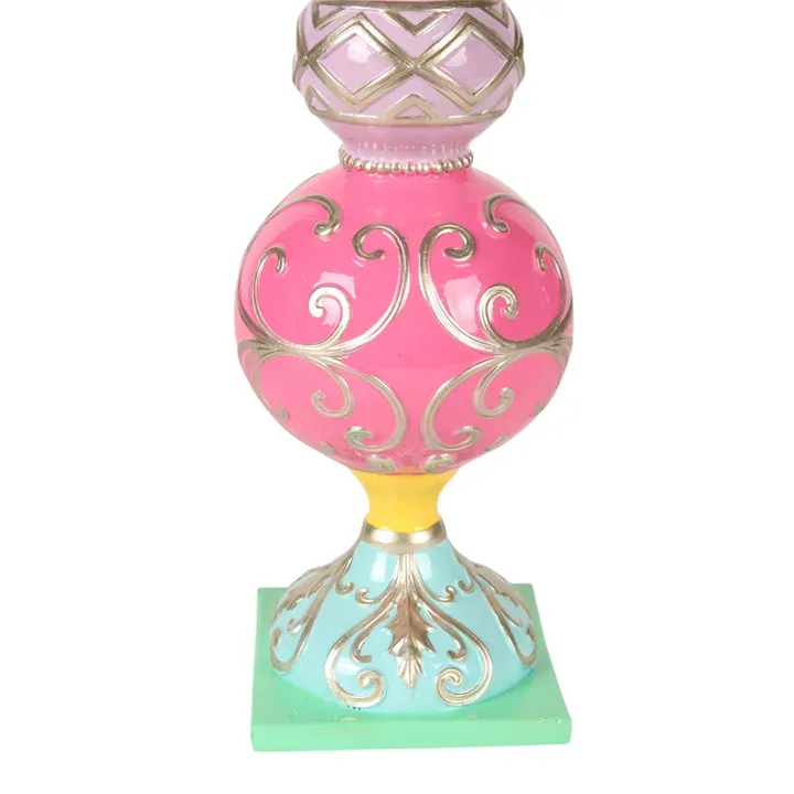 Weihnachtsbaum-Spitze 38,5 cm aus Kunstharz in Rosa und Türkis mit goldfarbenen Verzierungen