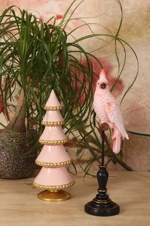 Weihnachtsbaum 31,7 cm aus Kunstharz in Rosa mit goldfarbenen Kugelverzierungen