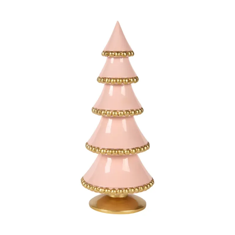 Weihnachtsbaum 31,7 cm aus Kunstharz in Rosa mit goldfarbenen Kugelverzierungen Rosa Weihnachtsbaum aus Kunstharz mit goldfarbenen Kugelverzierungen und rundem Fuss