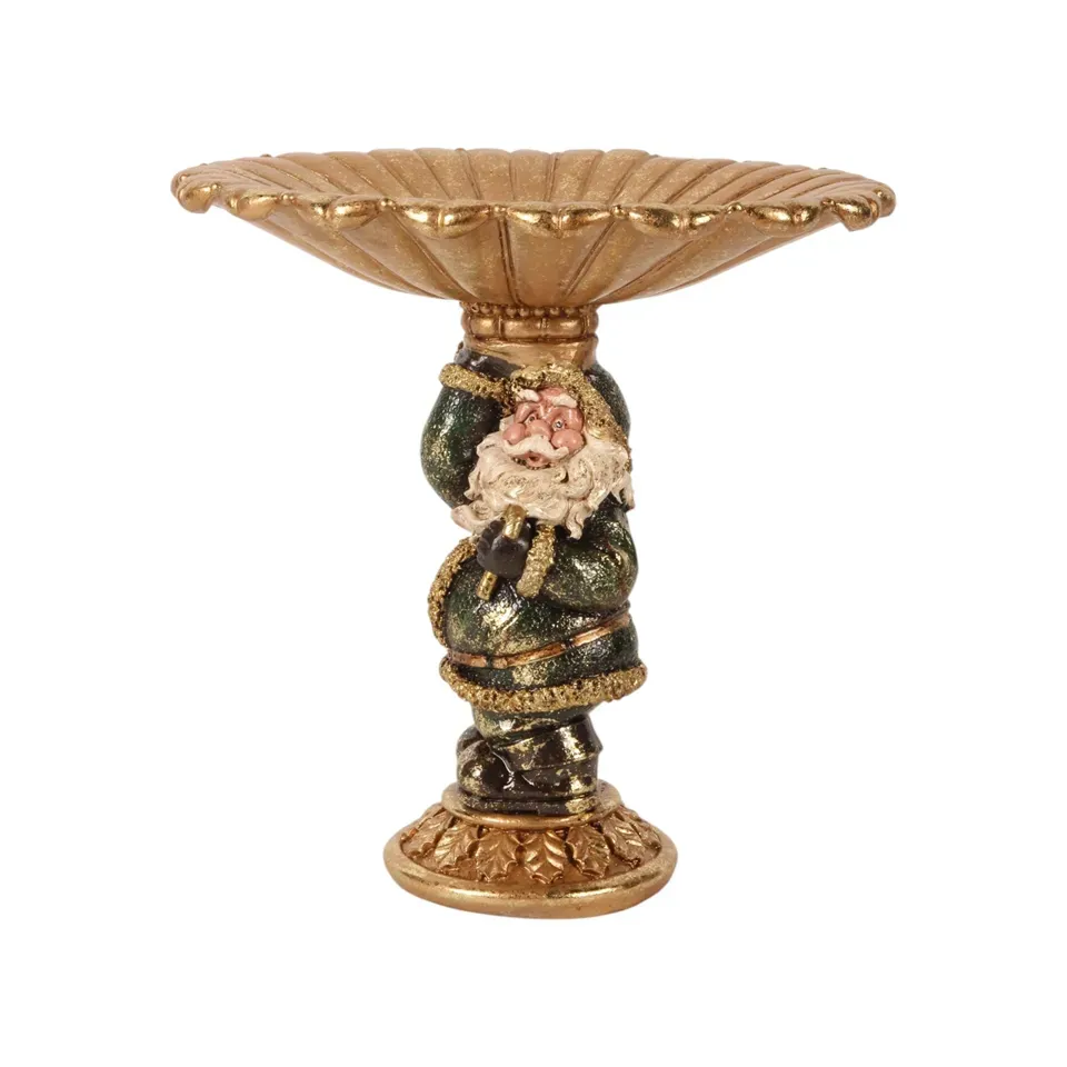 Weihnachtsmann-Schale 24 cm aus Kunstharz in Grün Weihnachtsmann-Schale aus Kunstharz mit dunkelgrünem Gewand und goldfarbener Schale