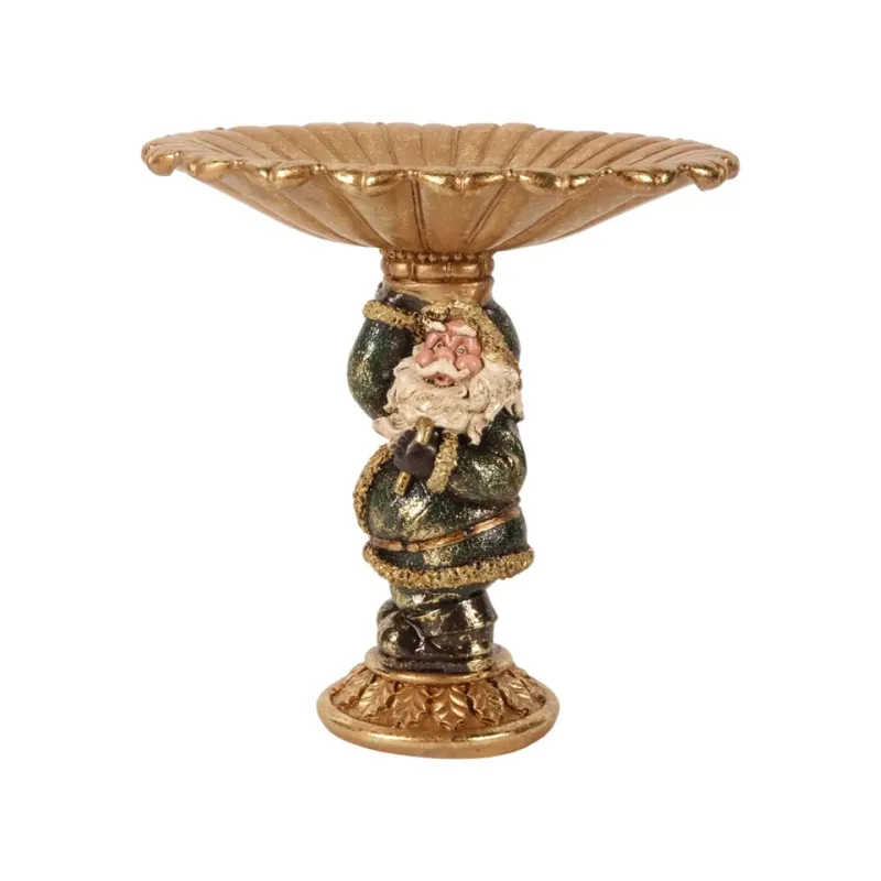 Weihnachtsmann-Schale 24 cm aus Kunstharz in Grün Weihnachtsmann-Schale aus Kunstharz mit dunkelgrünem Gewand und goldfarbener Schale