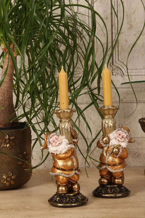 2er-Set Weihnachtsmann-Kerzenständer 23 cm mit goldfarbenen Details