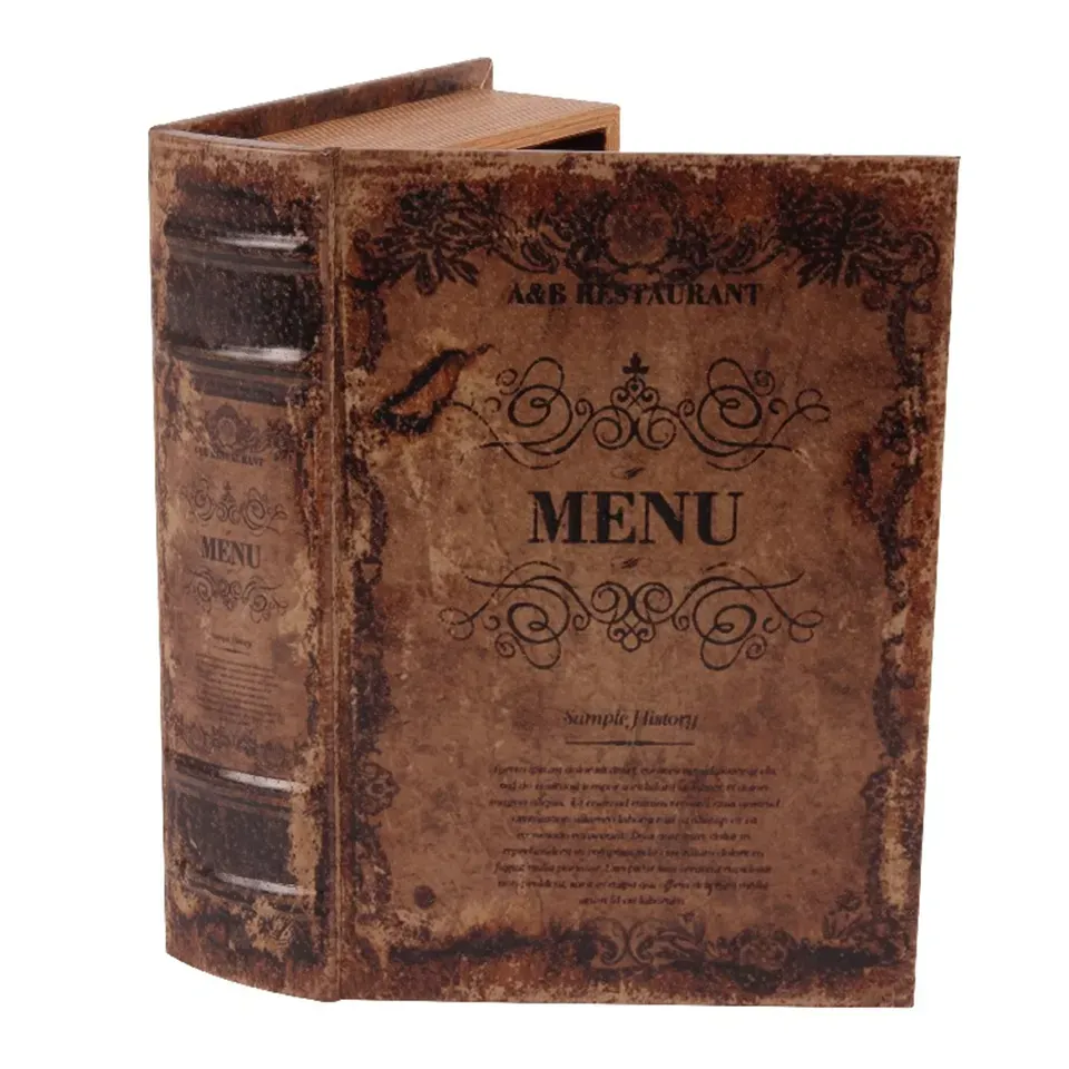 Braunes Menübuch aus Kunstleder mit Vintage-Aufdruck und Platz zur Aufbewahrung