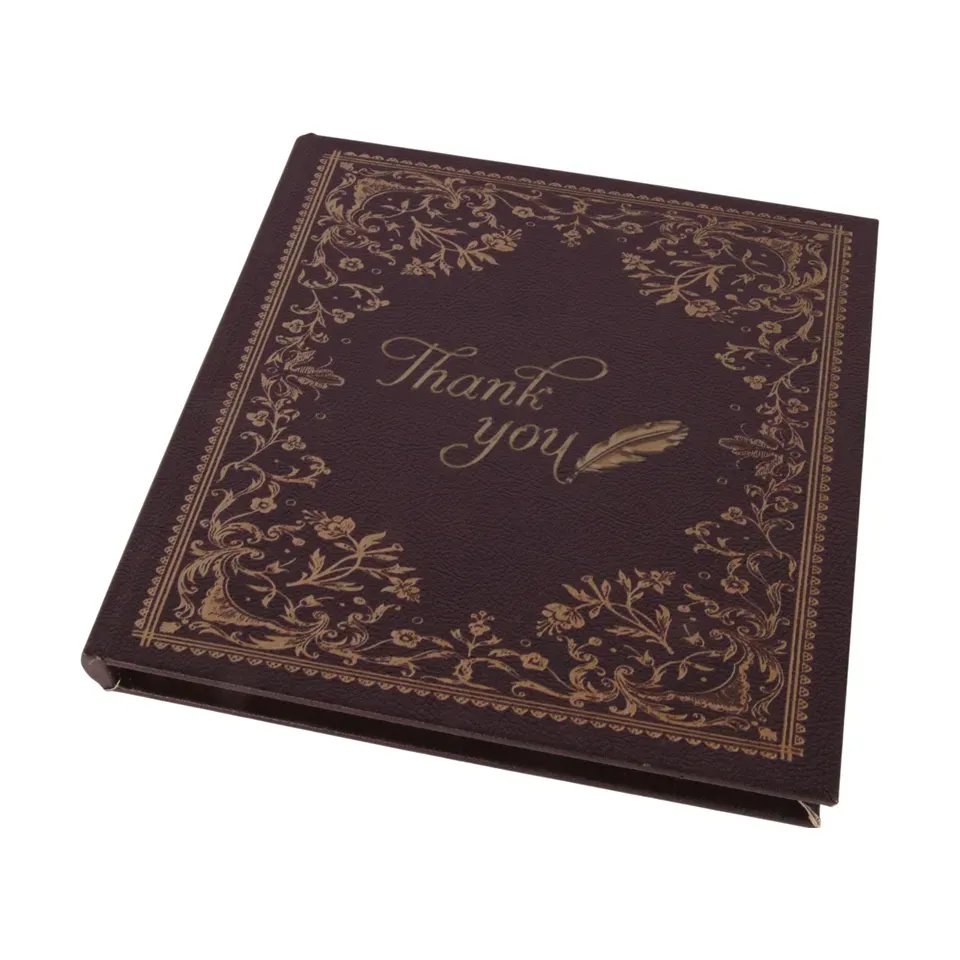 Geschenkbox - Vintage-Buch «Thank You» 20x20 cm aus Kunstleder Quadratische Aufbewahrungsbox in Buchform mit schwarzem Kunstlederbezug und goldfarbenem «Thank you»-Aufdruck