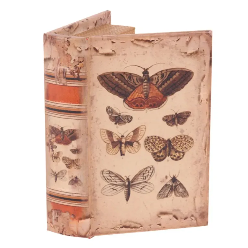 Aufbewahrungsbox - Vintage-Schmetterlingsbuch 15 cm aus Kunstleder Buchförmige Aufbewahrungsbox mit Vintage-Motiven von Schmetterlingen und Insekten