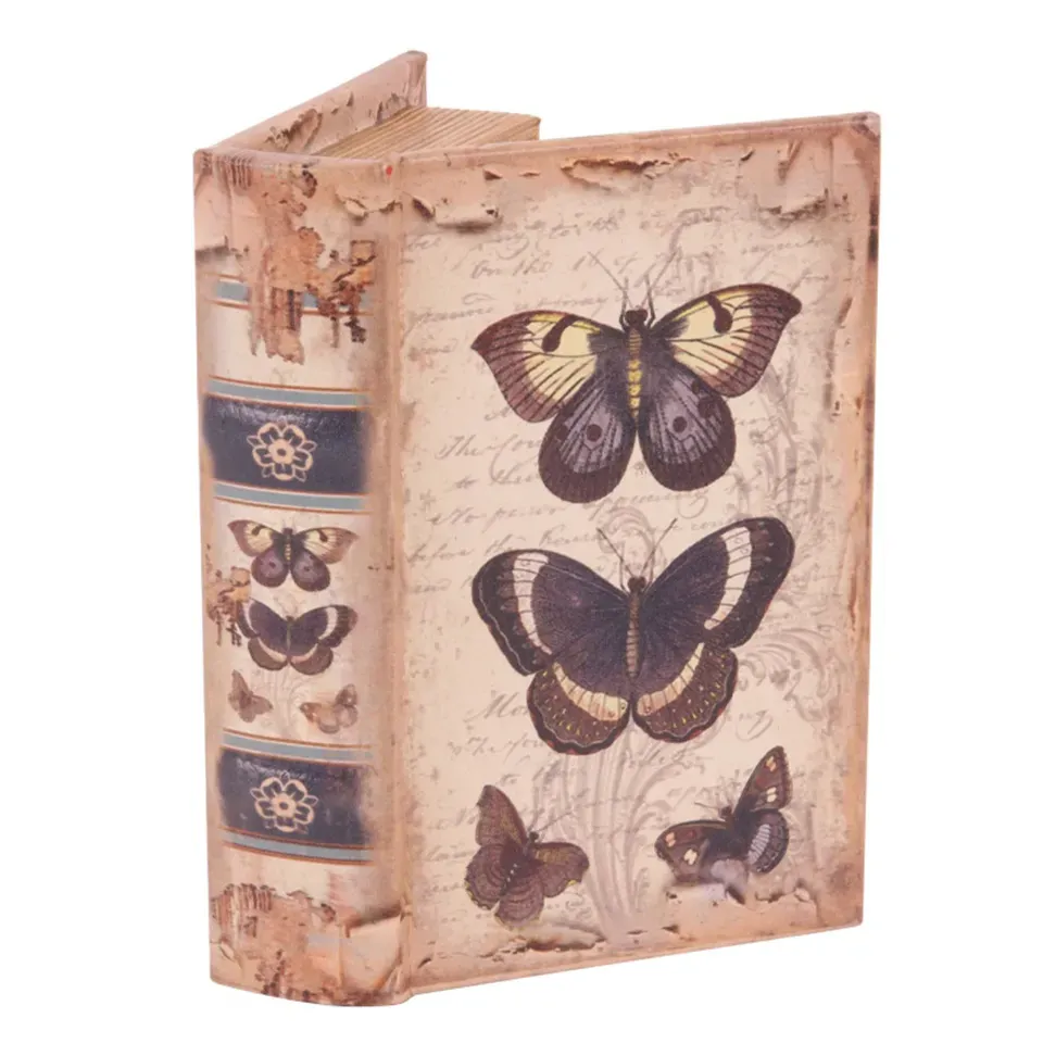 Buchförmige Aufbewahrungsbox mit grossen Schmetterlingsmotiven im Vintage-Stil