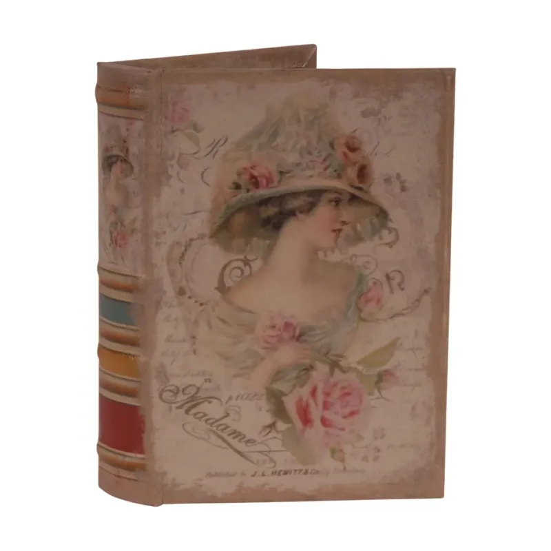 Aufbewahrungsbox - Vintage Lady mit Blumenhut / Buch 20 cm aus Kunstleder in Rosa Buchförmige Aufbewahrungsbox mit Vintage-Bild einer Frau mit Blumenhut
