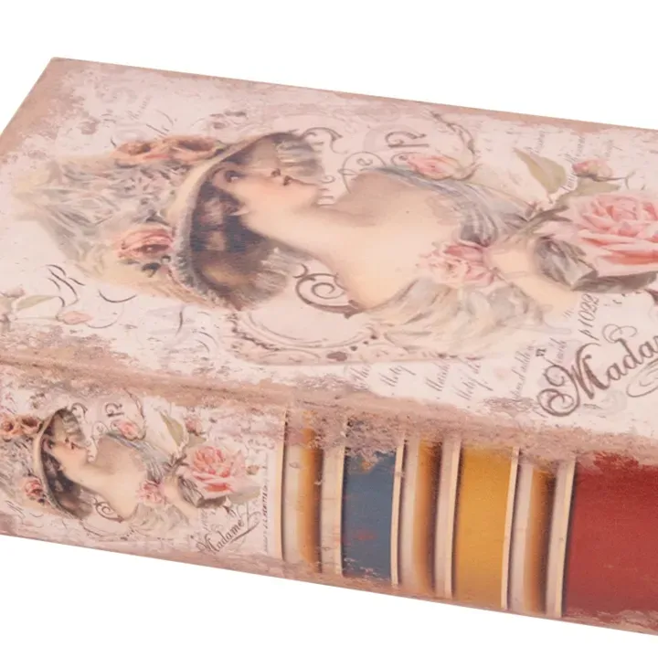 Aufbewahrungsbox - Vintage Lady mit Blumenhut / Buch 20 cm aus Kunstleder in Rosa