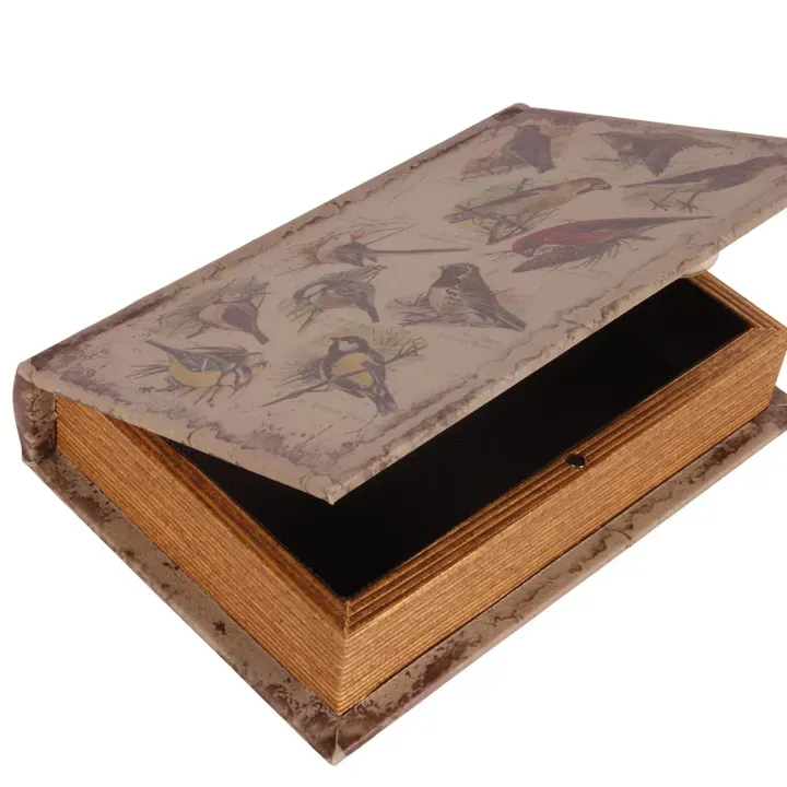 Aufbewahrungsbox - Vintage-Vogelbuch 20 cm aus Kunstleder in Beige