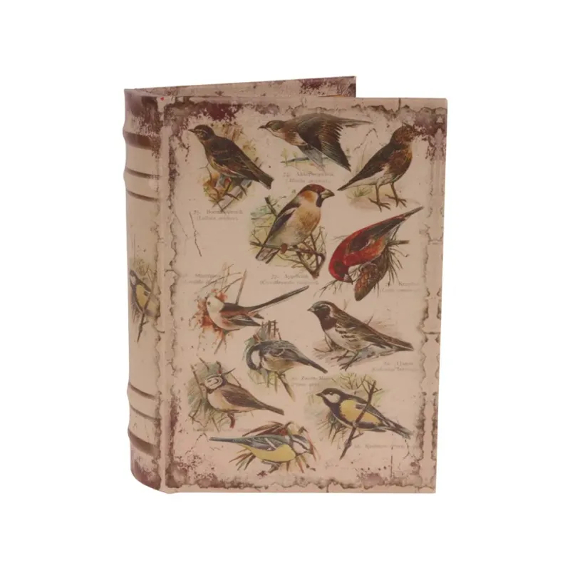 Aufbewahrungsbox - Vintage-Vogelbuch 20 cm aus Kunstleder in Beige Beigefarbene Aufbewahrungsbox in Buchform mit illustrierten Vogelmotiven im Vintage-Stil