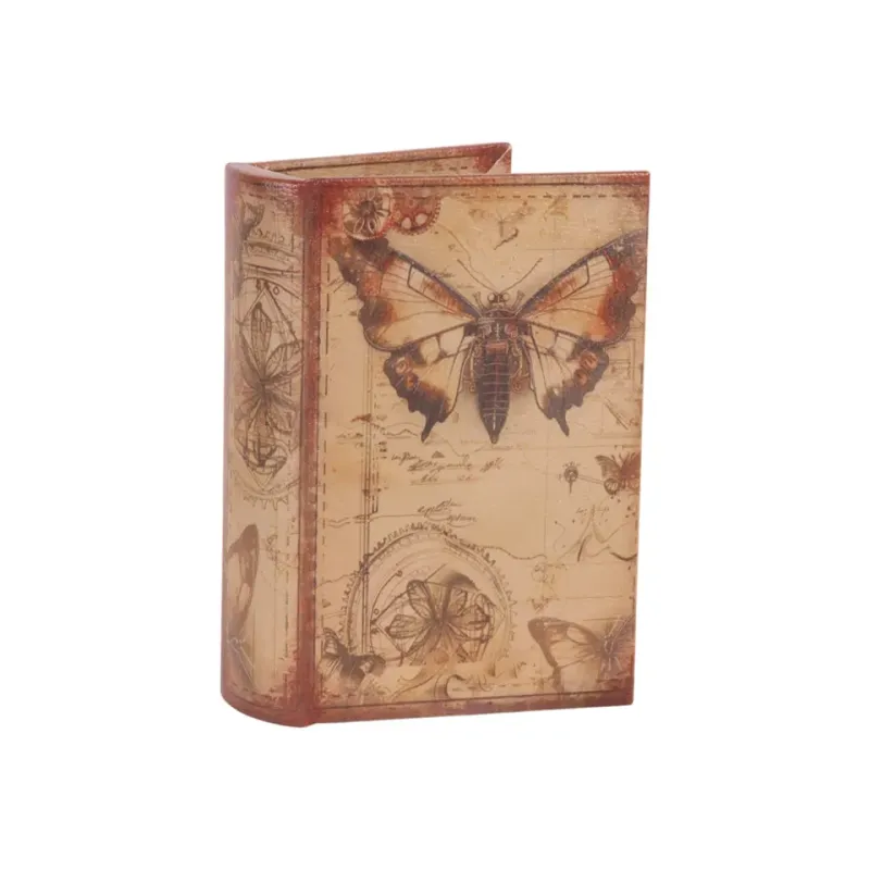 Aufbewahrungsbox - Vintage-Schmetterlingsbuch VI 15 cm in Rosa Rosafarbene Aufbewahrungsbox in Buchform mit grossem Schmetterling und Vintage-Illustrationen