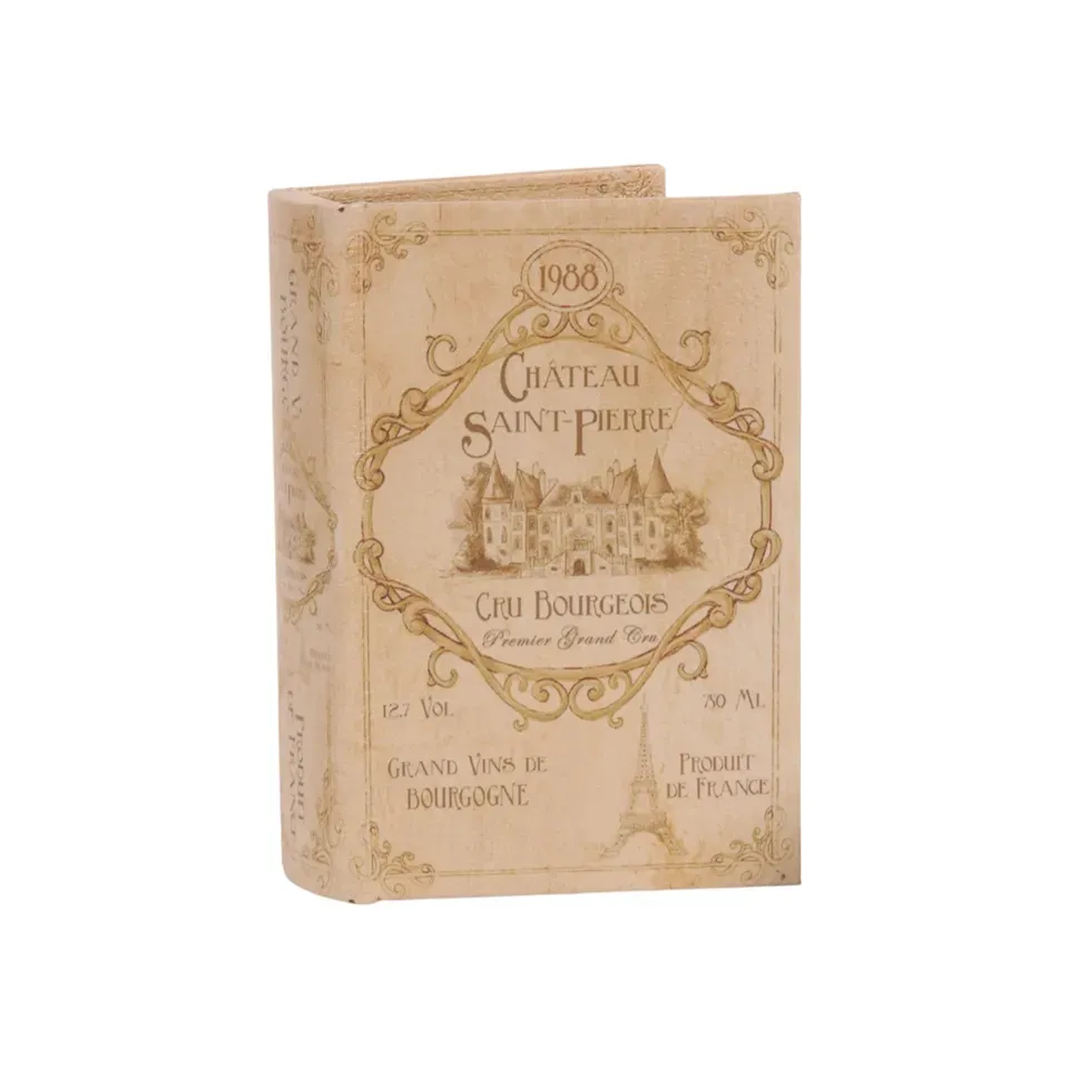 Beigefarbene Aufbewahrungsbox in Buchform mit Vintage-Aufdruck «Château Saint-Pierre»