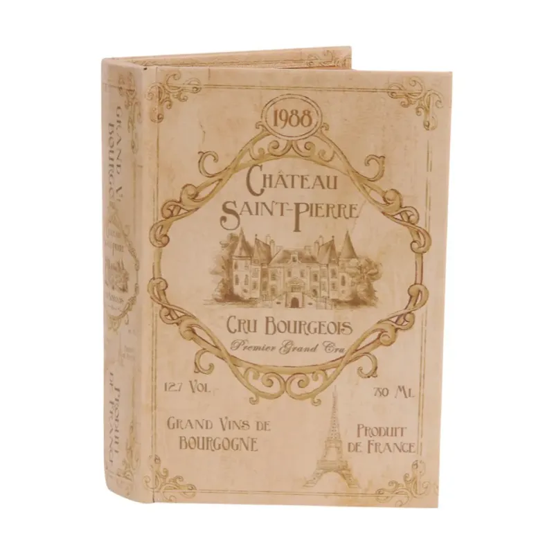 Aufbewahrungsbox - in Buchform mit Vintage-Aufdruck «Château Saint-Pierre» 20 cm Beigefarbene Aufbewahrungsbox in Buchform mit Vintage-Aufdruck «Château Saint-Pierre» und Schlossmotiv