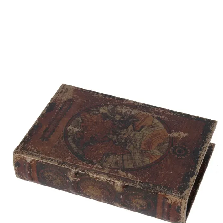 Geschenkbox - Vintage-Weltkartenbuch 20 cm aus Kunstleder in Braun