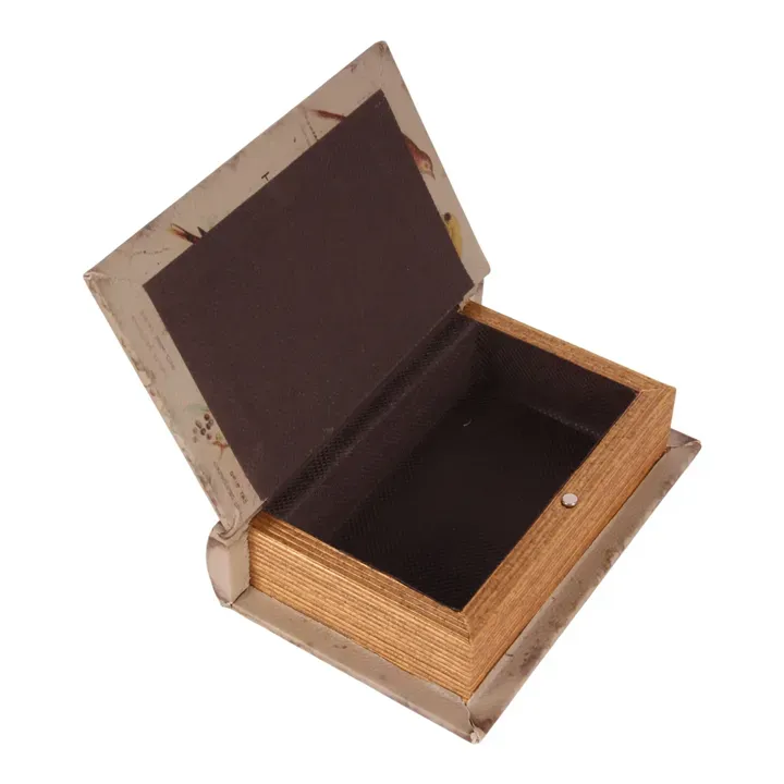 Aufbewahrungsbox - Vintage-Vogelbuch II 20 cm aus Kunstleder in Beige