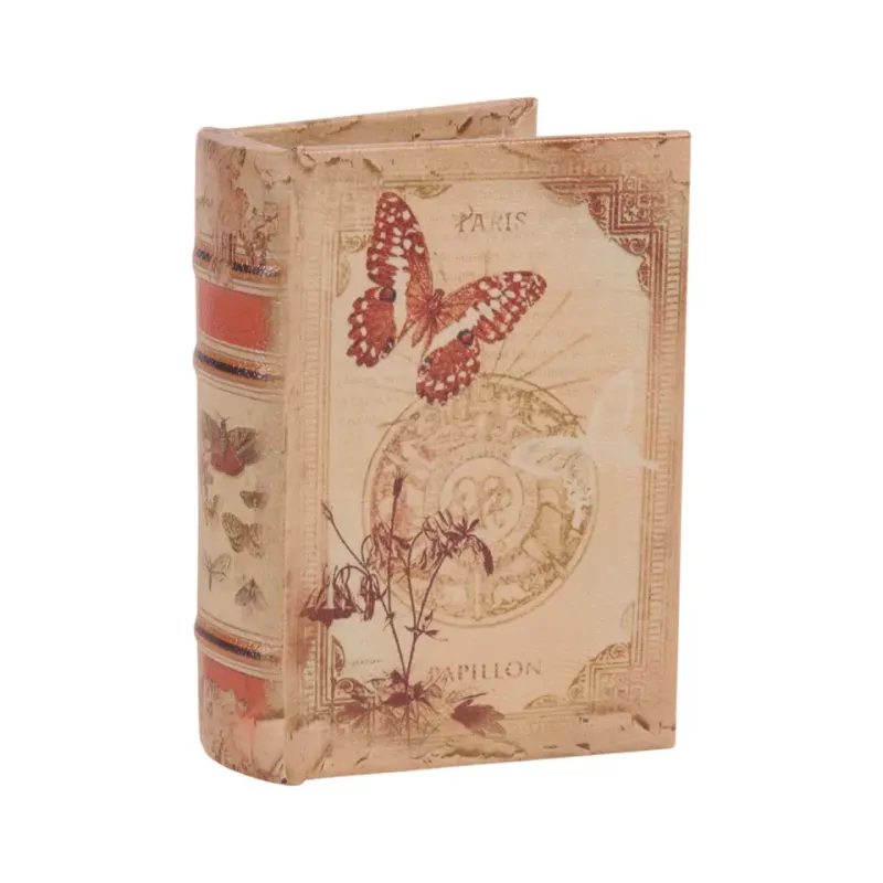 Aufbewahrungsbox - Vintage-Schmetterlingsbuch IV, 20 cm aus Kunstleder Beigefarbene Aufbewahrungsbox in Buchform mit Schmetterlingsmotiv und Vintage-Aufdruck