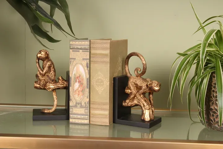 2er-Set Affen-Buchstützen aus Kunstharz, 20 cm