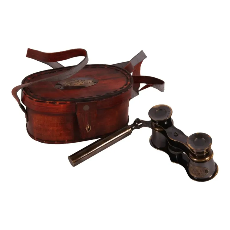 Dekoratives Fernglas mit Griff und Etui, 13 cm Dekoratives Fernglas mit Griff und braunem Etui