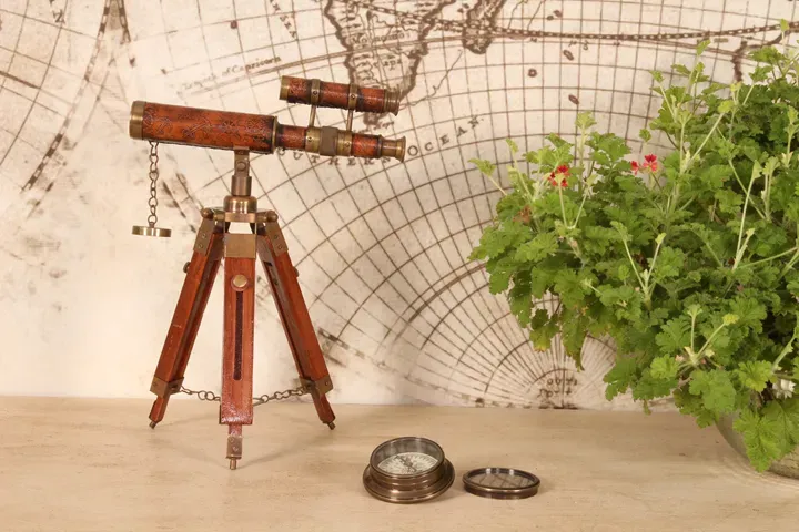 Vintage Teleskop mit Stativ, 41 cm, Braun und Messing