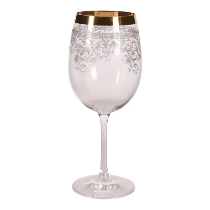 Weissweinglas 390 ml mit lasergraviertem Muster Weissweinglas aus klarem Glas mit lasergraviertem Muster und goldfarbenem Rand