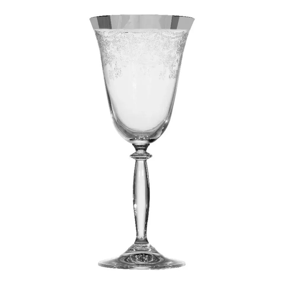 Sekt- und Champagnerglas 360 ml mit silbernem Rand Champagnerglas aus klarem Glas mit geschwungenem Muster und silbernem Rand