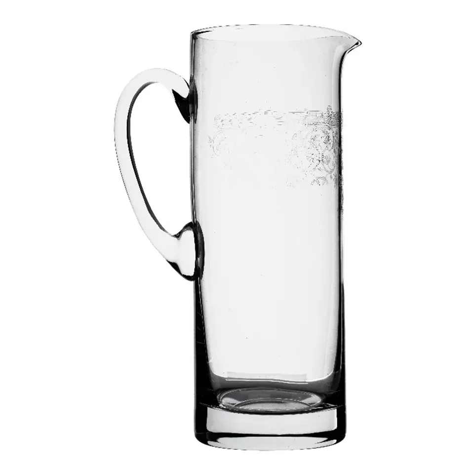 Glaskrug, Karaffe und Pitcher 1000 ml mit lasergraviertem Muster Klarer Glaskrug mit Henkel, Ausguss und lasergraviertem Muster