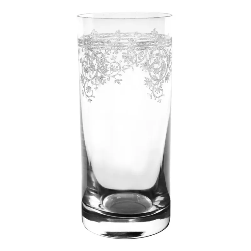 Longdrinkglas 300 ml mit Gravur Klares Longdrinkglas mit lasergraviertem, geschwungenem Muster