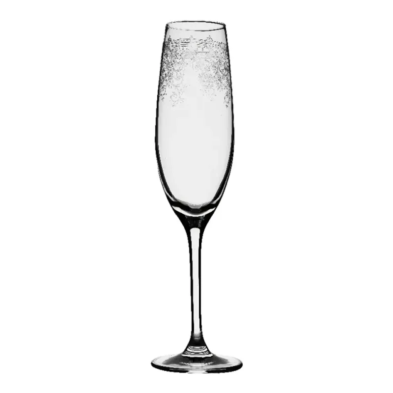 Champagnerflöte, Sektglas 180 ml mit Gravur Champagnerflöte aus klarem Glas mit geschwungenem, lasergraviertem Muster