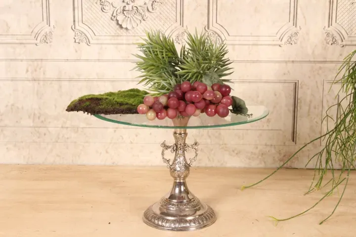 Tortenplatte aus Glas und Messing, 33 cm