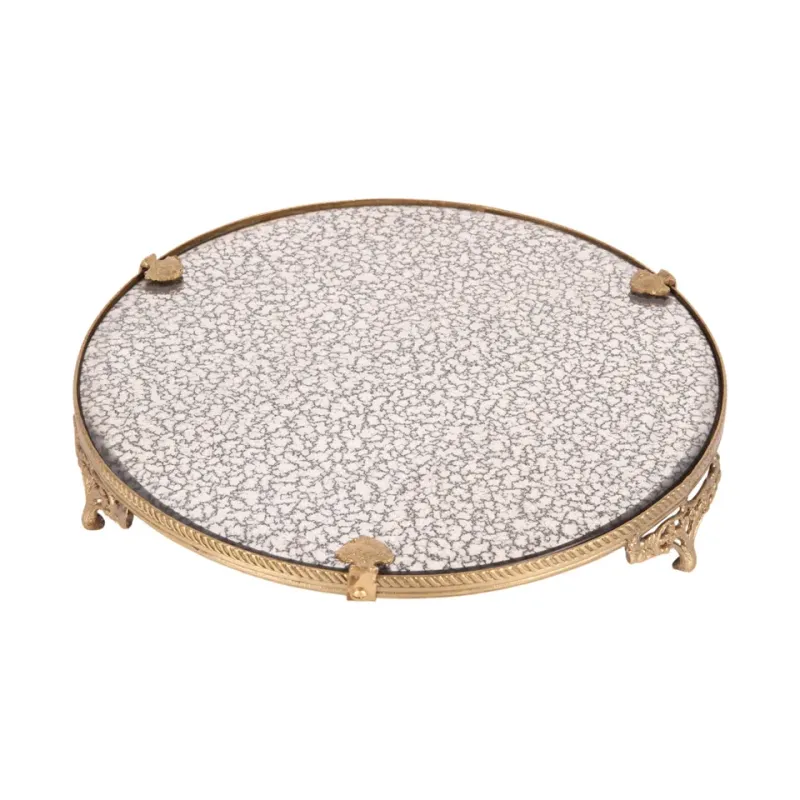 Rundes Spiegeltablett aus Messing, goldfarben, Ø25,5 cm Rundes Spiegeltablett mit goldfarbenem Messingrahmen und dekorativen Füssen, Ø25cm