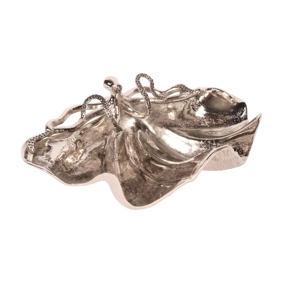 Silberfarbene Muschelschale mit Oktopusmotiv aus Aluminium