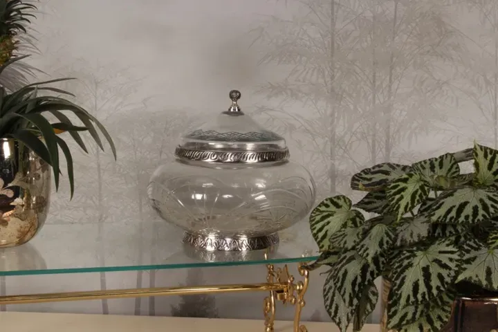 Schüssel mit Deckel, Ø26 cm, aus Glas und Aluminium